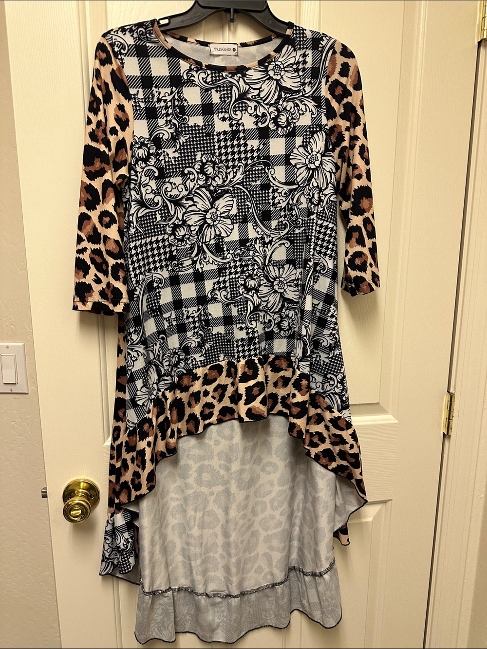 NUGGLES Black & Tan Mixed-Print High-Low Dress